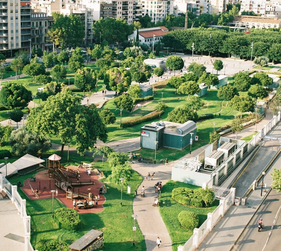 a aerial photo of an urban park