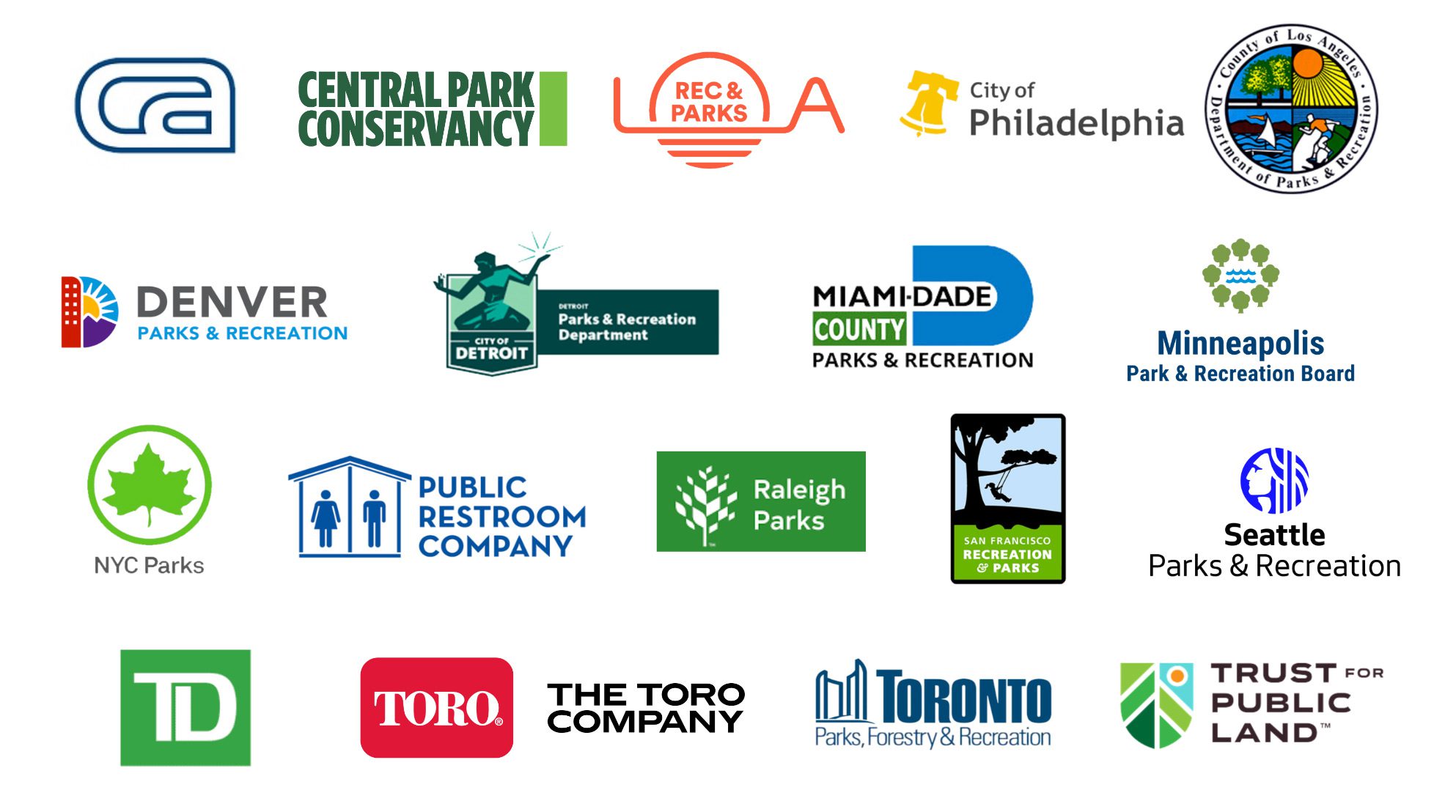 Logos of City Parks Alliance's Green Champions members