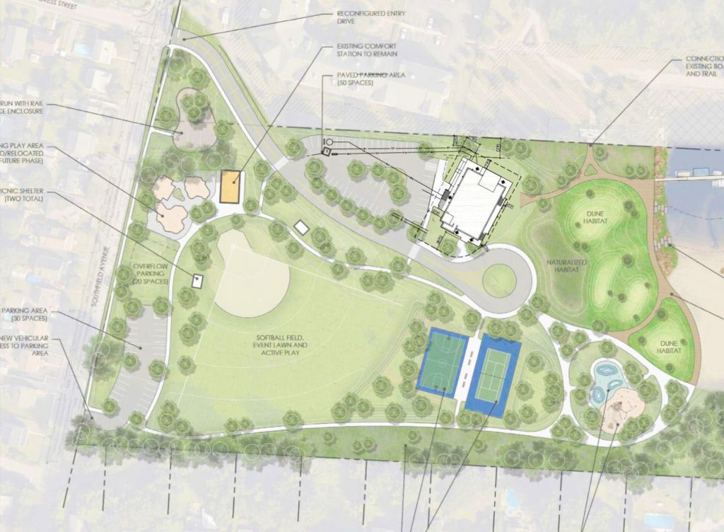 An overhead rendering of Boccuzzi Park in Stamford, CT