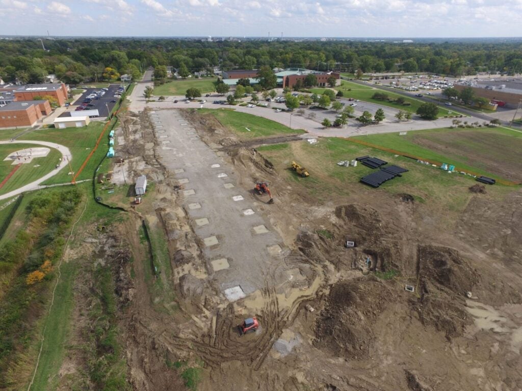 A park under construction from overhead