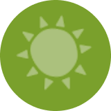 A green icon of the sun