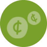 A green icon of coins
