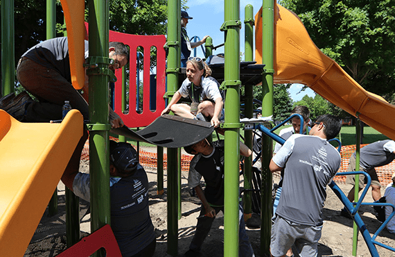 Volunteers at Central Village Park in St. Paul, MN for Greater & Greener Volunteer Service Day.