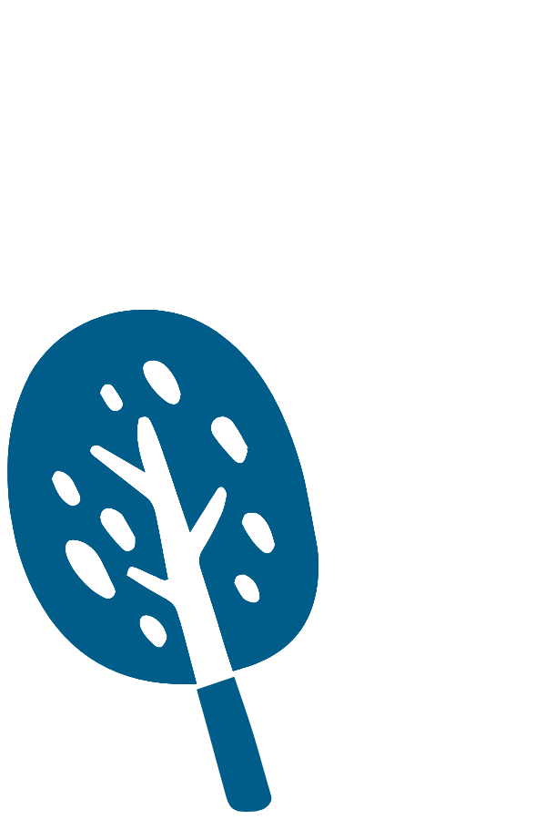 A dark blue icon of a tree