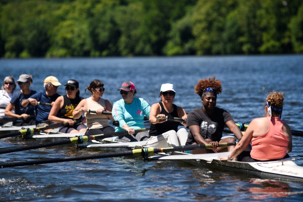 Rowers on a crew boat