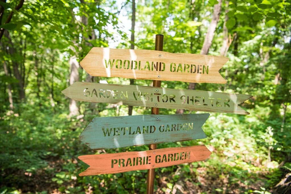 A colorful trail sign
