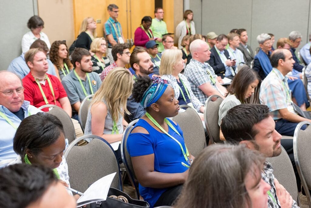A group listening intently