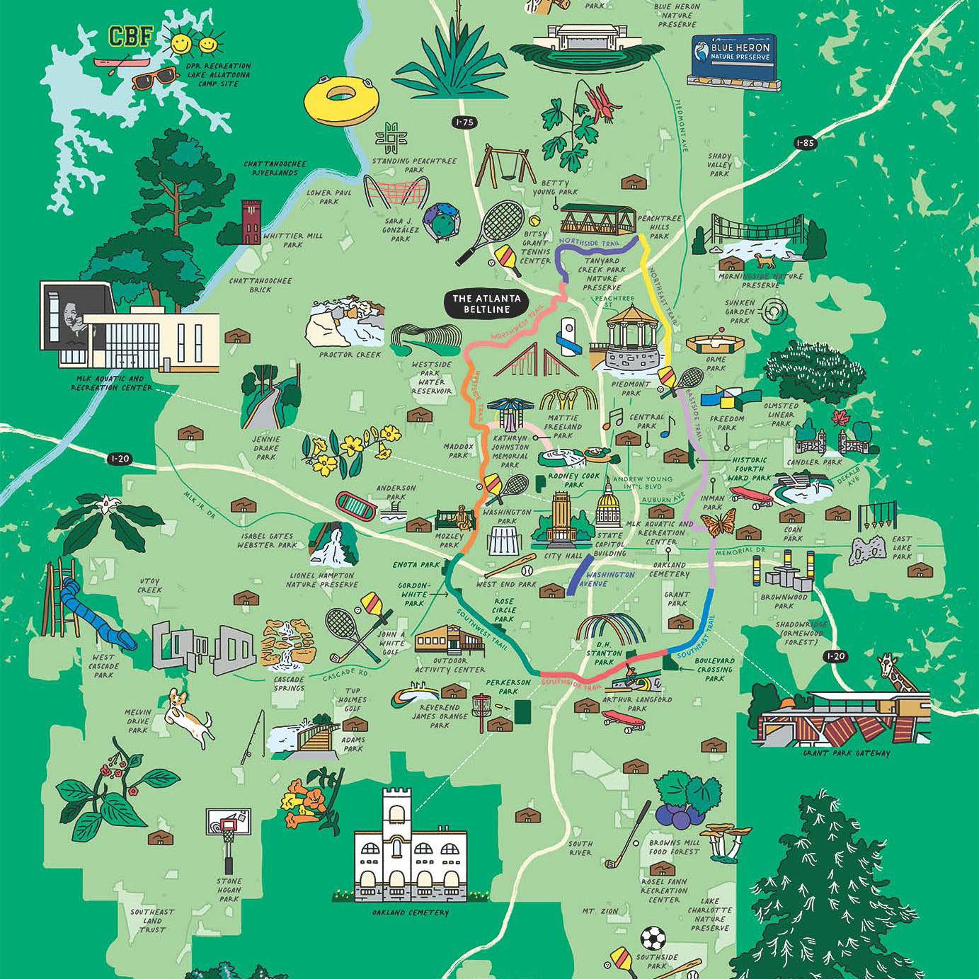 A map graphic of parks in Atlanta, Georgia