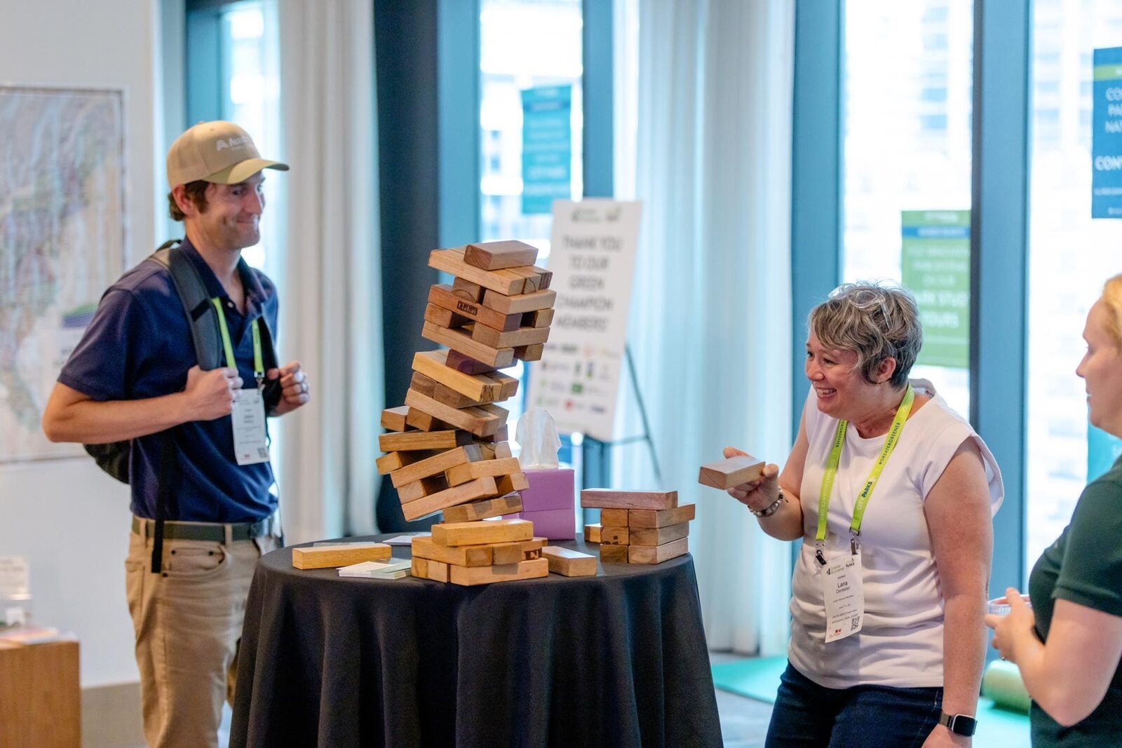 A Jenga tower falling