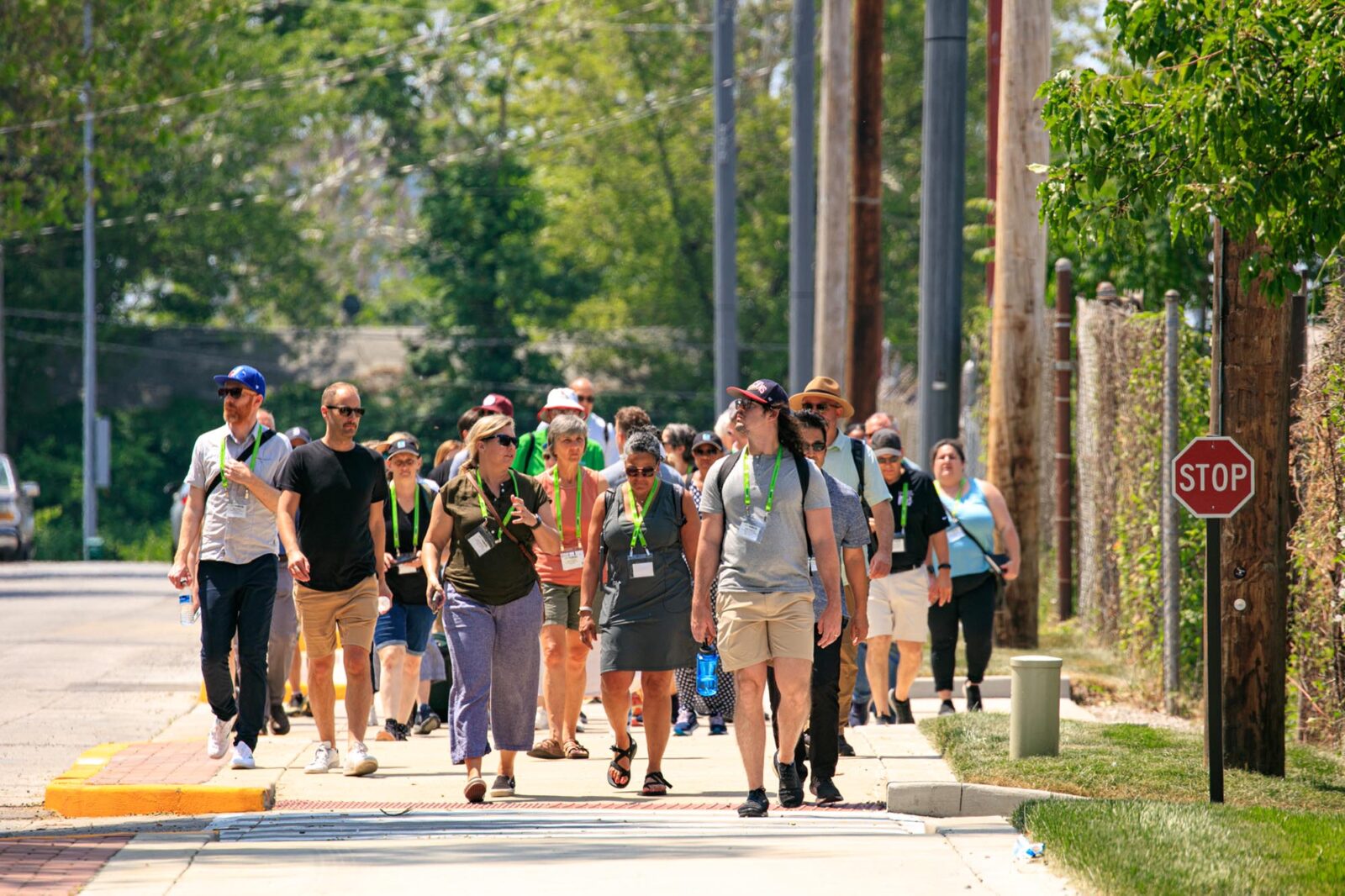 Park Study Tour attendees walking on a city sidewalk